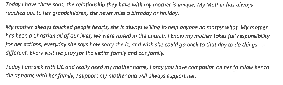 A letter showing the support from family and friends of Sylvia